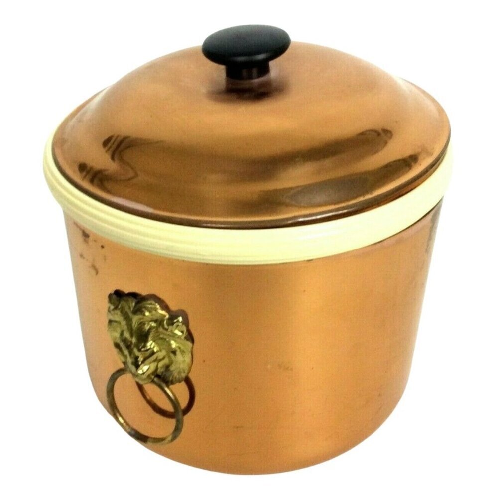 Vintage Coppercraft Copper Brass Ice Bucket With Lion Handles & Lid